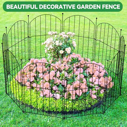 GOTGELIF Decorative Garden Fence 25 Panels, 17''(H) x26.7FT(L) Arched No Dig Animal Barrier with 26 Rustproof Stakes - Metal Dog Fence for Small Pets, Yard & Patio Border, Easy Install & Sturdy Design - size: 17" X 26.7FT