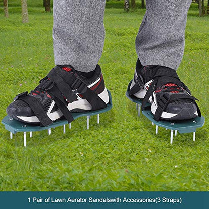 Lawn Aerator Sandals, Soil Loosening Aerator Spiked Shoes, Gardening Tool with 26 Iron Spikes, Adjustable Straps for Grass Lawn Garden Patio, Durable PP Plastic Material (3 Straps)