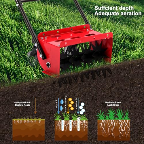 Rolling Lawn Aerator,16.5 in Push Spike Aerator with Side skids,Aerator Lawn Tool with Rear Wheel, 2026 Style Rotary Aeration Tool for Lawn, Garden and Yard,Grass Aeration for Care compacted Soil