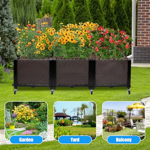 Raised Plant Box with Wheels 47.2"x15.7"x16.1", Raised Beds for Gardening Self Watering, Durable Metal Lockable Casters, Rectangular Garden Planter Perfect for Garden Patio Balcony Deck - size: L 47"xW 16"xH 16"