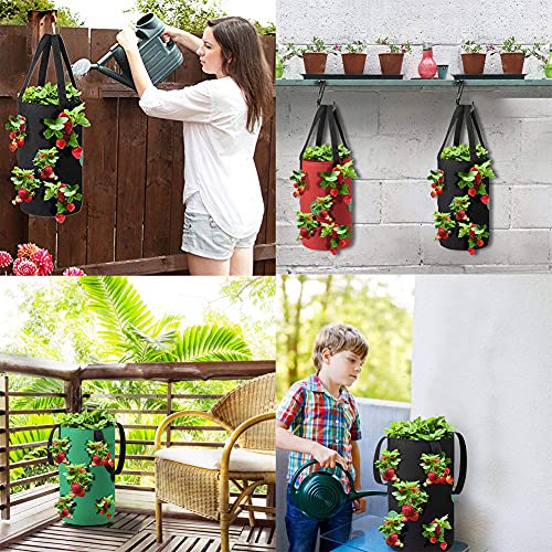 Upside Down Tomato Planter-3 Gallon Hanging Strawberry Planter Durable Aeration Fabric Grow Bags for Vegetables (Set of 3- Red，Green and Black) - color: Set of 3- Red，green and Black