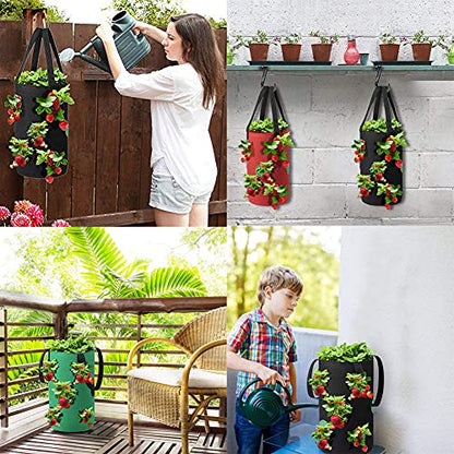Upside Down Tomato Planter-3 Gallon Hanging Strawberry Planter Durable Aeration Fabric Grow Bags for Vegetables (Set of 3- Red，Green and Black) - color: Set of 3- Red，green and Black