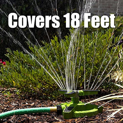 AMES Rotating Revolving Sprinkler with 3 Arms, 360 Degrees, Adjustable Lawn or Garden Watering, Large Spray Area Coverage, Easy Hose Connection, Green - style: Rotating Sprinkler