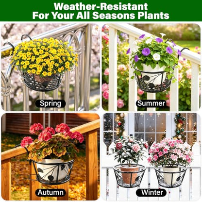 3 Pack Round Hanging Railing Planters,Indoor Porch Railing Planters