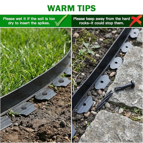 No Dig Landscape Edging 2 Inch x 100 FT, Heavy Duty Flexible Plastic Garden Border with 150 Spiral Spikes, Lawn Edging for Flower Beds, Walkways, Tree Rings, Mulch Beds and Landscaping, Black - style: 2 Inch × 100FT