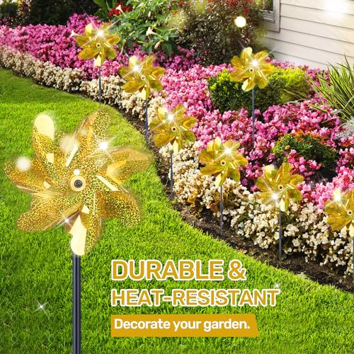 BATTIFE Preassembled Reflective Pinwheels for Yard & Garden, Gold, 10 Pack - color: Yellow, size: 10 Pack