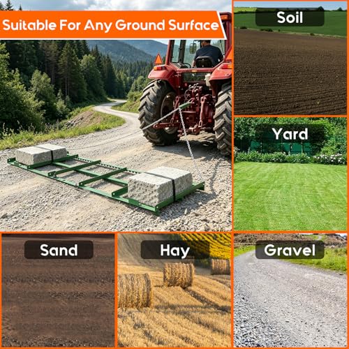 Drag Harrow, 6 ft Heavy Duty Tow Behind Drag Harrow w/ Tine Toothed Structure, Driveway Grader Landscape Rake for ATV, UTV, Tractor, Mower Tow Behind Yard Lawn Leveling Tool