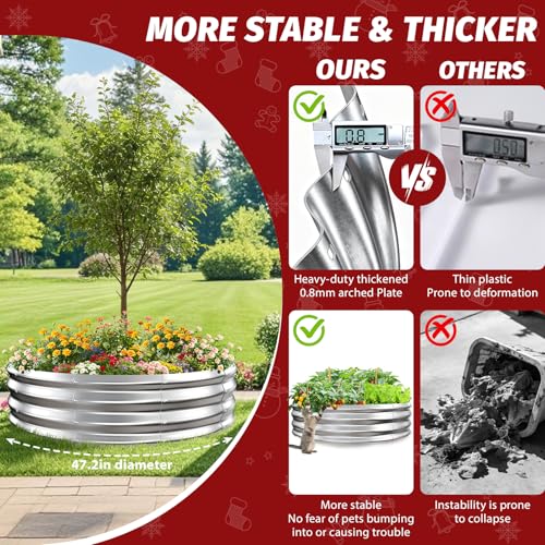 TBMLC 1FT Tall Heavy-Duty 4 FT Diameter Round Steel Rised Garden Bed Silver - color: Silver, size: 48" Diameter X 12" Tall