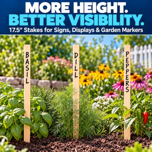 25 Pack Wooden Garden Stakes, 17.5" Long x 3/4" Wide, Made in USA Pine Plant Markers, Chisel Point Yard Stakes for Gardening, Landscaping, Row Labels, Signs & Crafts - size: 17.5" Long (25 Pack)