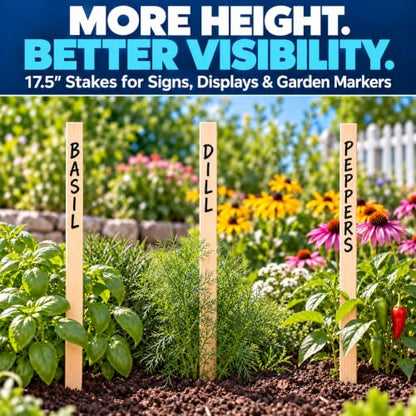 25 Pack Wooden Garden Stakes, 17.5" Long x 3/4" Wide, Made in USA Pine Plant Markers, Chisel Point Yard Stakes for Gardening, Landscaping, Row Labels, Signs & Crafts - size: 17.5" Long (25 Pack)