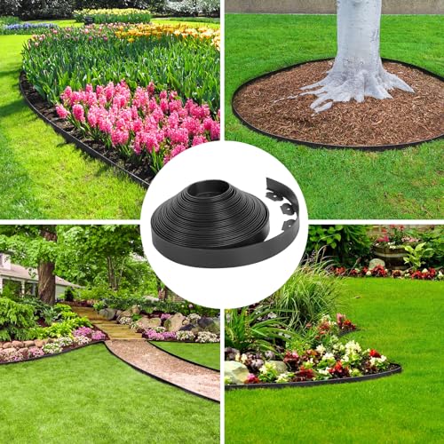 FunFanso 2 in Tall 66FT Landscape Edging Border with 100 Spikes, No Dig Kit - color: Black, size: 2 In x 66 FT