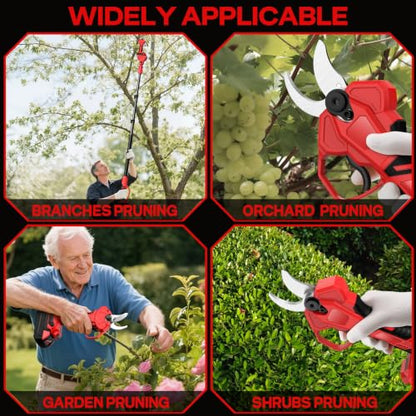 2-In-1 Electric Pruning Shears for Milwaukee 18V Battery, 1.2'' Cut Diameter Cordless High Branch Cutter with 8FT Reach Extension Pole, Brushless Motor Pruner for Gardening Tree Trimming (No Battery)
