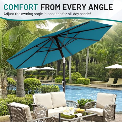 AreShark 9FT Outdoor Patio Umbrella with Tilt and Crank, Lake Blue - color: Lake Blue, size: 9ft