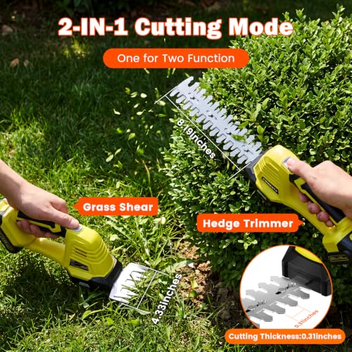 20V Hedge Trimmer Cordless with 2 Battery and Charger, 2 in 1 Bush Trimmer