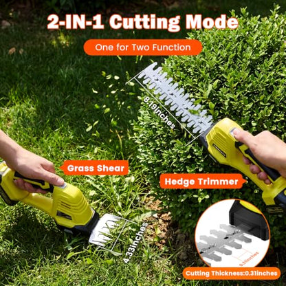 20V Hedge Trimmer Cordless with 2 Battery and Charger, 2 in 1 Bush Trimmer