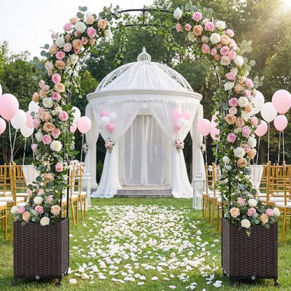 BECOMFORT 91”H Garden Arch Trellis with with 2 Self-Watering Planter Box, PE-Coated Metal Arbor with Lockable Wheels for Climbing Plants Outdoor Wedding Garden Party Backdrop & Flower Support - size: 80“Lx16"Wx91”H