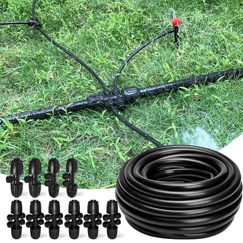 100FT 1/2 Inch Drip Irrigation Tubing with 10 Pack 1/2" to 1/4" Drip Irrigation Fittings, Drip Line Hose & Push-to-Fit 3-Way | 4-Way | 6-Way Splitter Connectors, for Drip Irrigation System - color: 100FT, size: 1/2" Tubing