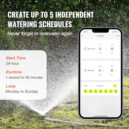 VEVOR Sprinkler Timer WiFi Water Timer, 2 Outlets, Smart Hose Faucet Water Timer with Brass Inlet, APP Remote Control via 2.4Ghz WiFi or Bluetooth, Voice Control, IPX6 for Garden, Yard Watering - style: 2 Outlet with WiFi/Bluetooth.