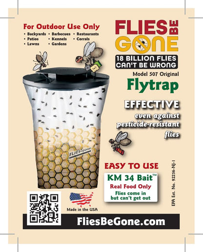 Flies Be Gone Fly Trap – Disposable Outdoor Fly Trap, Protein-Powered Attractant for Farms, Ranches & Patios – Reusable Hanging Fly Catcher, Fast Fly Infestation Control for Livestock & Backyards - size: 2 Traps