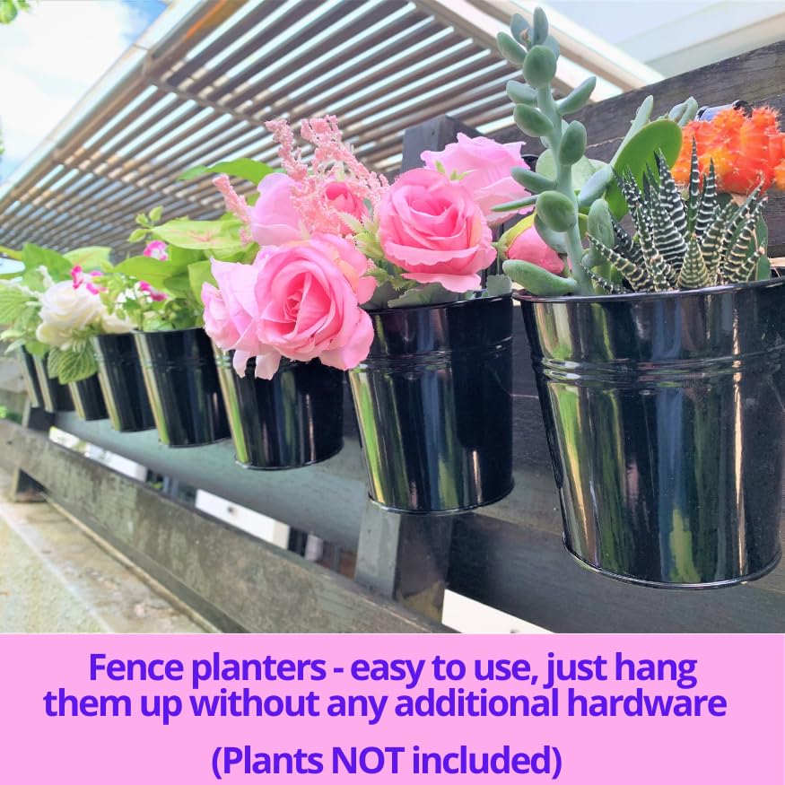 LaLaGreen Outdoor Rail Planter (6 in, 12 Pack) Black Metal Iron Fence Pots - size: 6" x 12 Pack (Black)