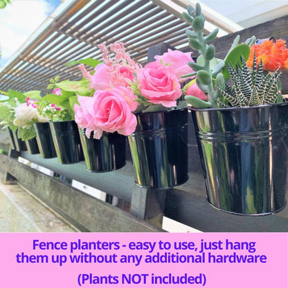 LaLaGreen Outdoor Rail Planter (6 in, 12 Pack) Black Metal Iron Fence Pots - size: 6" x 12 Pack (Black)