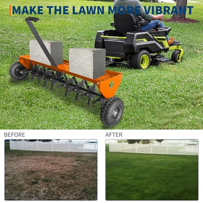 Heavy Duty 48" Tow Behind Lawn Core Aerator – Galvanized Steel Construction, 3" Spikes, Inflatable Wheels, All-Purpose Hitch – Ideal for Lawn Tractor, Mower, ATV – Yard, Garden, Farm Tool Set