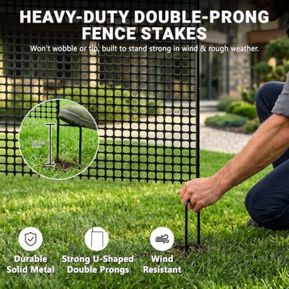 DoCred Plastic Chicken Fence Netting with Post, Garden Fencing Border Black - color: Black