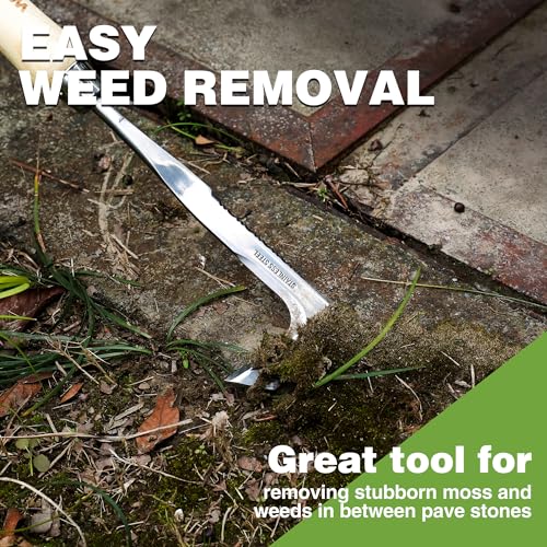 WORKPRO Crack Weeder, 12" Stainless Steel Crevice Weeding Tool with Ash Wooden Handle