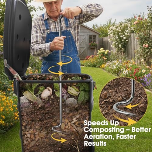 Compost Aerator Tool, Heavy Duty Spiral Compost Turner with Ergonomic Handle, Manual Soil Aeration Tool for Garden Compost Bin and Backyard Pile Mixing - size: Hook Handle