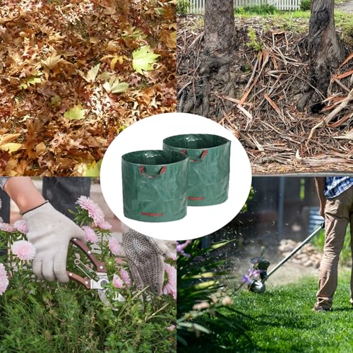 2-Pack 132 Gallon Reusable Yard Waste Bags, Heavy Duty Collapsible Garden Leaf Bags with Plastic Ring, Stand-Up Yard Waste Bin for Collecting Leaves, Lawn Grass - style: 2-Pack 132 Gallon Waste Bags