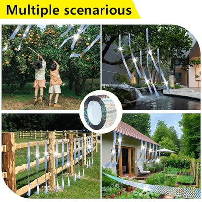 Bird Scare Reflective Tape, 295 Feet (2 Rolls), Double-Sided Reflective, for Repelling Sparrows and Woodpeckers, Suitable for Outdoor Use in Homes, Gardens, Farms, Orchards,Outdoor - size: 295 Ft*2