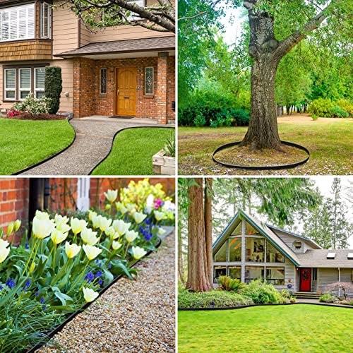 Wesiti 2" x150 Ft Landscape Edging Kit No Dig Garden Edging Border 2 Inch Pavers with 120 Anchoring Spikes Mulch Barrier for Lawn Driveway Flower Bed Playground Yard Grass, PE Black
