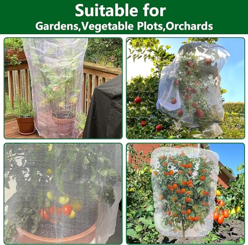 Alpurple 2 Pcs Insect Bird Barrier Netting Mesh with Drawstring- 4.9 x 3.2 Ft Garden Bug Netting Plant Cover- Fruit Tree Net for Protect Plant Fruits Citrus Flower from Insect Bird Eating