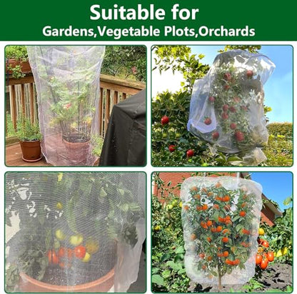 Alpurple 2 Pcs Insect Bird Barrier Netting Mesh with Drawstring- 4.9 x 3.2 Ft Garden Bug Netting Plant Cover- Fruit Tree Net for Protect Plant Fruits Citrus Flower from Insect Bird Eating - color: 2 Pcs, size: 4.9x3.2 ft