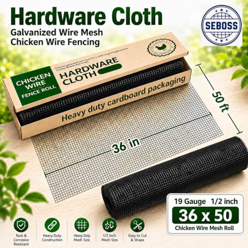 SEBOSS Black Hardware Cloth Roll 1/2 inch Mesh 36 x 50 ft 19-Gauge - size: 1/2 inch 36''x50'