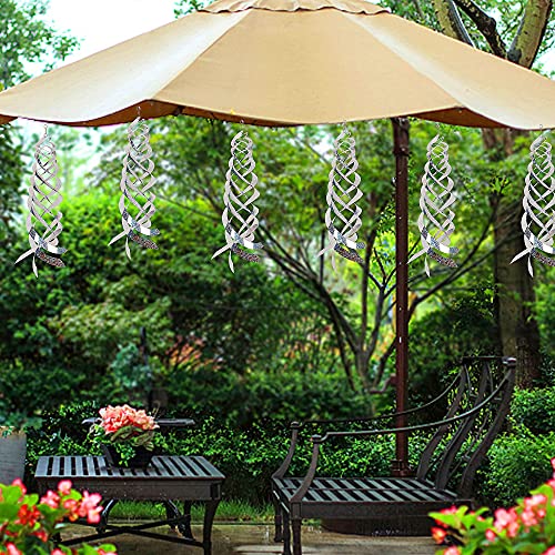 Hausse Bird Repellent Spiral Reflectors Silver Mylar Spinner, Hanging Reflective Bird Deterrent Device, Garden Decorative Scare Birds Away, Like Woodpeckers, Pigeons and Geese, 6 Pack - size: 15.8 Inch, Silver