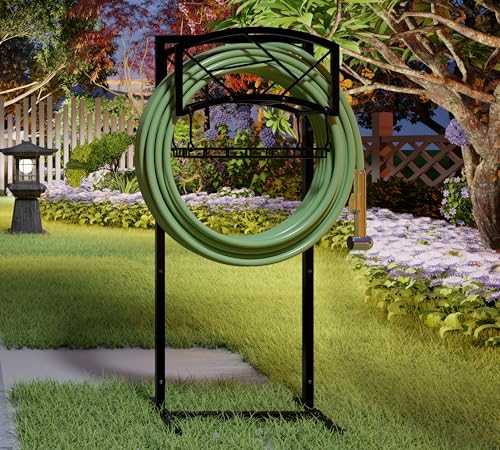 Fire Beauty Heavy-Duty Portable Garden Hose Holder with Storage Basket,80+ lbs Capacity, Modern Geometric Design, Holds 180ft 1/2" Hose,Dual Support Rods & Rustproof Screws - style: Geometric Design