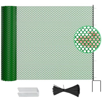 Plastic Chicken Wire Mesh Fence with Metal Stakes, 39.4in x 82ft - color: Green Diamond Grid