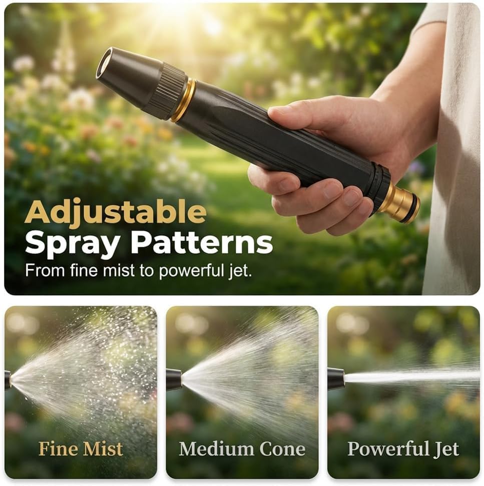 High Pressure Hose Nozzle, Metal Sprayer, 3/4" GHT for US Garden Hoses