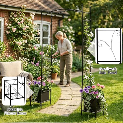 Metal Garden Arbors 93" Thickened Arch Trellis for Climbing Plants - color: Square with Planter Box