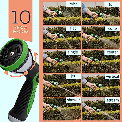 ALMA Garden Hose Nozzle Sprayer with Thumb Control On Off Valve - 10 Spray Pattern Garden Hose Sprayer Nozzle - Perfect Water Hose Nozzle for Outdoor