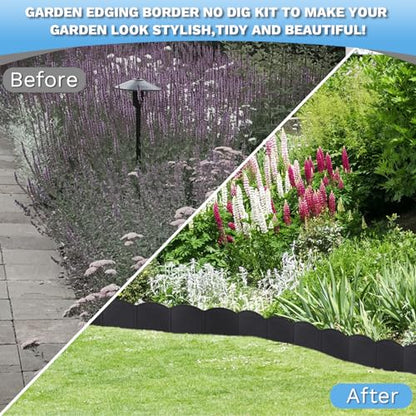 Vashly No-Dig 20ft Landscape Edging, 6 inch Tall Garden Edging Border with 20 Pcs Stakes 7.8 Inch, 20 Pcs Garden Edging Flexible for Garden Flower Beds Lawn Yard Pathway - color: Black