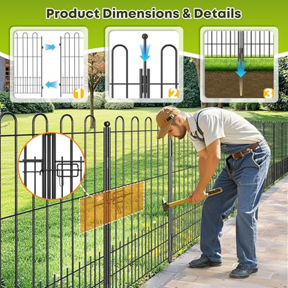 DurayLoly 5 Panels Garden Fence with Gate, 39.5" H Tall Animal Barrier - size: 5 Panels 39.51in (H) X 11.54ft (L)-With Gate
