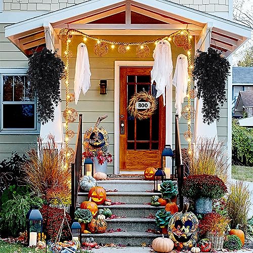 RECUTMS 4PCS Black Artificial Hanging Eucalyptus Plants for Halloween - color: Black