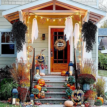 RECUTMS 4PCS Black Artificial Hanging Eucalyptus Plants for Halloween - color: Black