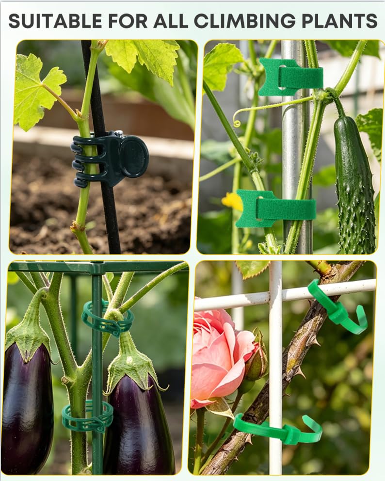 300Pcs Green Tomato Clips,Plastic Trellis Clips,Reusable Plant Support Clips for Tomatoes,Cucumbers,and Vines,Garden Supplies for Vertical Growing - color: Green