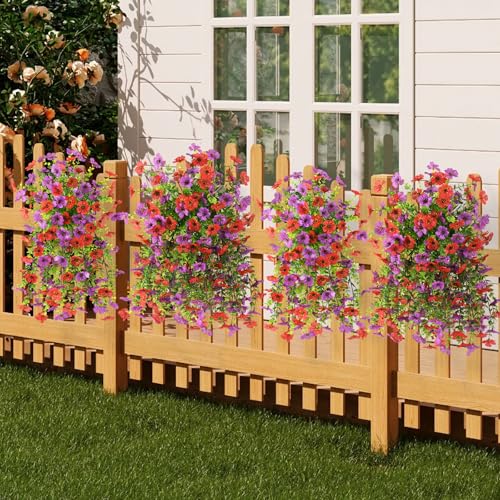 INQCMY 2 Pcs Artificial Fake Hanging Flowers for Outdoors UV Resistant - color: Red Purple