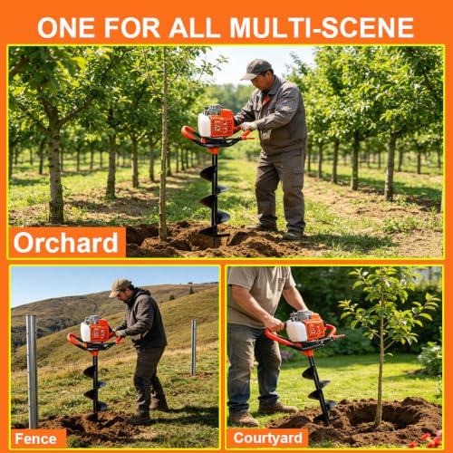 72CC Gas-Powered Post Hole Digger, 2 Stroke Auger, Orange - size: 72CC