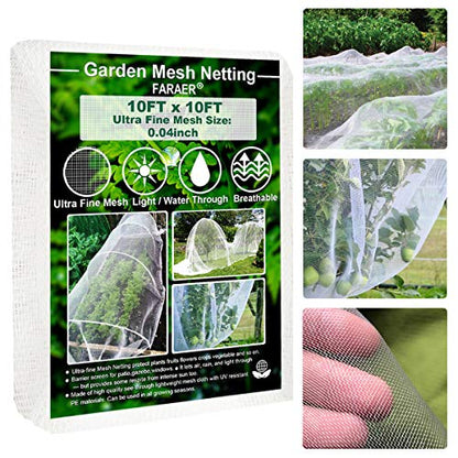 Garden Barrier Netting, Plant Covers 10x10Ft Ultra Fine Mesh Netting Protect for Vegetable Plants Fruits Flowers Crops Greenhouse Row Covers Raised Bed Barrier Screen Birds Protection Net (10x10ft) - size: 10ftx10ft