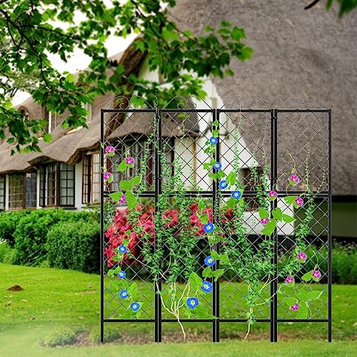 Zhongma 2 Pack Metal Garden Trellises for Climbing Plants, 77.2 Inch Tall Metal Fence Plant Support Trellis for Flower and Vagetable - size: 32"W x 0.8"D x 77.2"H (2 Pack)